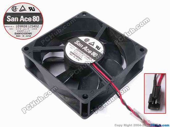 82125 Sanyo Denki 109R0812S402 Server - Square Fan sq80x80x25, w110x2x2, 12V 0.18A Sanyo Denki 109R0812S402 Server - Square Fan 