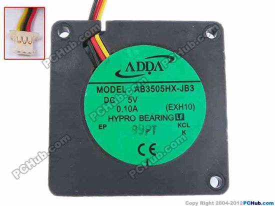 82505 ADDA AB3505HX-JB3 Cooling Fan  EXH10, w110x3x3, 5V 0.1A, Bare Fan ADDA AB3505HX-JB3 Cooling Fan  <br />
<br />