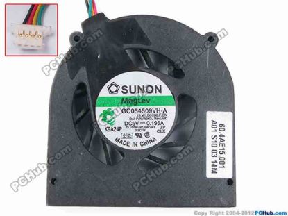 82550 SUNON GC054509VH-A Cooling Fan  60.4AE15.001, w45x4x4, 5V 0.195A, Bare Fan  SUNON GC054509VH-A Cooling Fan  