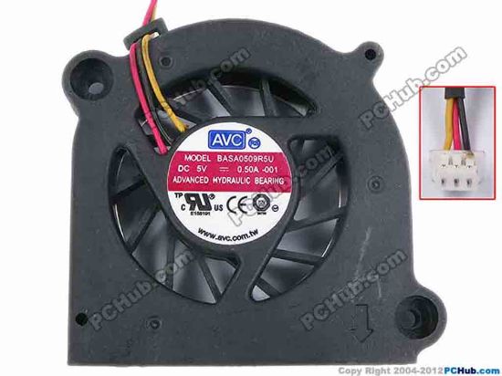 82697 AVC BASA0509R5U Cooling Fan  -001, w60x3x3, 5V 0.5A, Bare Fan AVC BASA0509R5U Cooling Fan  