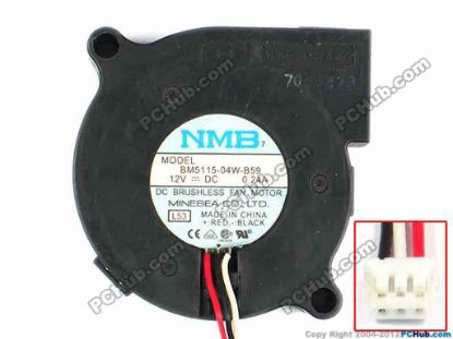 83279 NMB-MAT / Minebea BM5115-04W-B59 Server - Blower Fan L53, bw51x51x15, w50x3x3, 12V 0.24A NMB-MAT / Minebea BM5115-04W-B59 Server - Blower Fan 