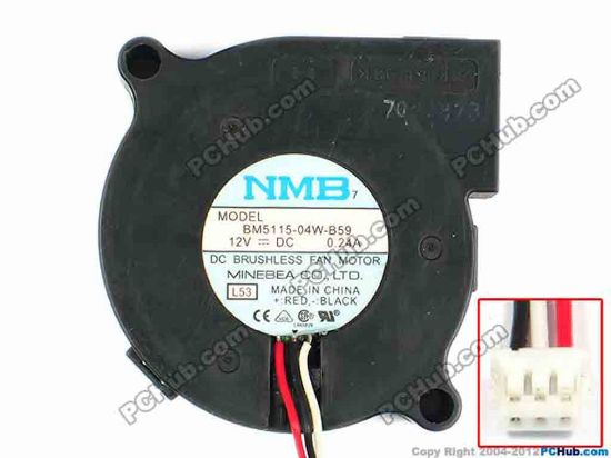 83279 NMB-MAT / Minebea BM5115-04W-B59 Server - Blower Fan L53, bw51x51x15, w50x3x3, 12V 0.24A NMB-MAT / Minebea BM5115-04W-B59 Server - Blower Fan 