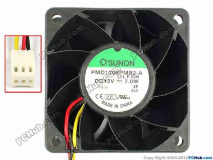 83280 SUNON PMD1206PMB2-A Server - Square Fan (2).F.GN, sq60x60x38, w40x3x3, 12V 7W SUNON PMD1206PMB2-A Server - Square Fan 