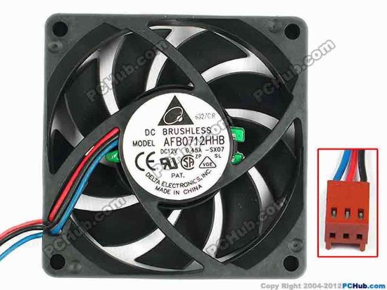 83286 Delta Electronics AFB0712HHB Server - Square Fan -SX07, sq70x70x15, w145x3x3, 12V 0.45A Delta Electronics AFB0712HHB Server - Square Fan 