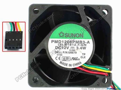 83301 SUNON PMD1206PMB3-A Server - Square Fan (2).B1812.F.GN, sq60x60x38, w105x4x5, 12V 3.4W SUNON PMD1206PMB3-A Server - Square Fan 