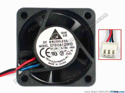 83317 Delta Electronics EFB0412VHD Server - Square Fan -R00, sq40x40x20, w75x3x3, 12V 0.18A Delta Electronics EFB0412VHD Server - Square Fan 