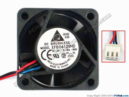 83317 Delta Electronics EFB0412VHD Server - Square Fan -R00, sq40x40x20, w75x3x3, 12V 0.18A Delta Electronics EFB0412VHD Server - Square Fan 
