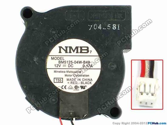 83320 NMB-MAT / Minebea BM5125-04W-B49 Server - Blower Fan T55, bw50x50x25, w120x3x3, 12V 0.17A NMB-MAT / Minebea BM5125-04W-B49 Server - Blower Fan 