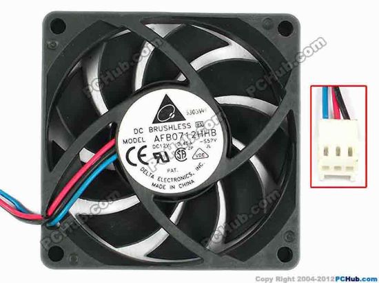 83328 Delta Electronics AFB0712HHB Server - Square Fan -S57V, sq70x70x15, w85x3x3, 12V 0.45A Delta Electronics AFB0712HHB Server - Square Fan 