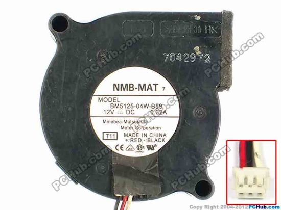 83338 NMB-MAT / Minebea BM5125-04W-B59 Server - Blower Fan T11, bw50x50x25, w105x3x3, 12V 0.32A NMB-MAT / Minebea BM5125-04W-B59 Server - Blower Fan 