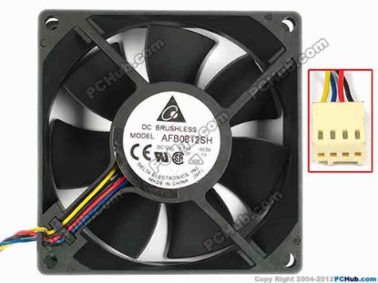 83355 Delta Electronics AFB0812SH Server - Square Fan -5C58, sq80x80x25, w100x4x4, 12V 0.51A Delta Electronics AFB0812SH Server - Square Fan 