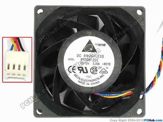 83377 Delta Electronics PFC0812DE Server - Square Fan -6C1D, sq80x80x37, w325x4x4, 12V 3.3A Delta Electronics PFC0812DE Server - Square Fan 