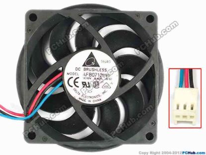 83381 Delta Electronics AFB0712HHB Server - Square Fan -AF00, sq80x80x15, w115x3x3, 12V 0.45A Delta Electronics AFB0712HHB Server - Square Fan 
