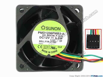 83386 SUNON PMD1206PMB3-A Server - Square Fan (2).B938.F.GN, sq60x60x38, w105x4x5, 12V 5.2W SUNON PMD1206PMB3-A Server - Square Fan 