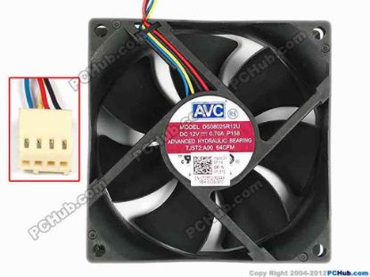 83388 AVC DS08025R12U Server - Square Fan P158, sq80x80x25, w75x4x4, 12V 0.7A AVC DS08025R12U Server - Square Fan 