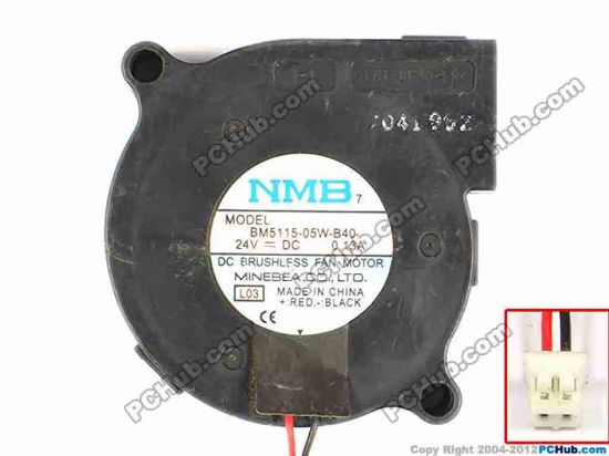 83432 NMB-MAT / Minebea BM5115-05W-B40 Server - Blower Fan L03, bw50x50x15, w65x2x2, 24V 0.13A NMB-MAT / Minebea BM5115-05W-B40 Server - Blower Fan 