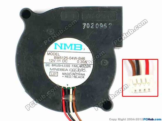 83439 NMB-MAT / Minebea BM5125-04W-B46 Server - Blower Fan L01, bw50x50x25, w124x4x4, 12V 0.3A NMB-MAT / Minebea BM5125-04W-B46 Server - Blower Fan 
