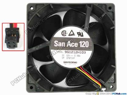84169 Sanyo Denki 9G1212H103 Server - Square Fan sq120x120x38, w100x3x4, 12V 0.38A Sanyo Denki 9G1212H103 Server - Square Fan 