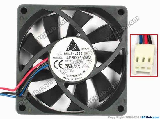 84226 Delta Electronics AFB0712MB Server - Square Fan -F00, sq70x70x10, w105x3x3, 12V 0.24A Delta Electronics AFB0712MB Server - Square Fan 