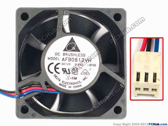 84993 Delta Electronics AFB0612VH Server - Square Fan -BF00, sq60x60x25, w130x3x3, 12V 0.3A Delta Electronics AFB0612VH Server - Square Fan 