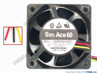 84998 Sanyo Denki 109R0624H401 Server - Square Fan sq60x60x25, w120x3, 24V 0.06A Sanyo Denki 109R0624H401 Server - Square Fan 