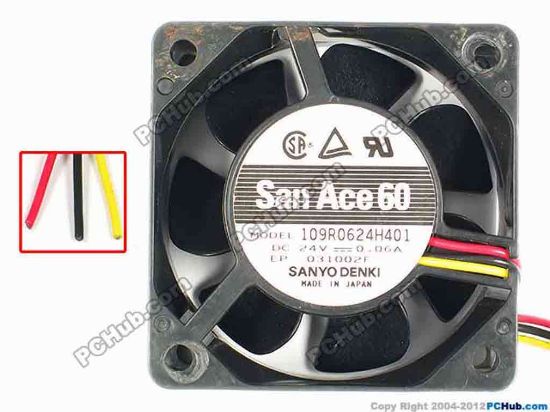 84998 Sanyo Denki 109R0624H401 Server - Square Fan sq60x60x25, w120x3, 24V 0.06A Sanyo Denki 109R0624H401 Server - Square Fan 