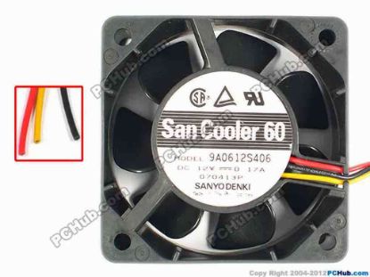 85016 Sanyo Denki 9A0612S406 Server - Square Fan sq60x60x25, w180x3, 12V 0.17A Sanyo Denki 9A0612S406 Server - Square Fan 