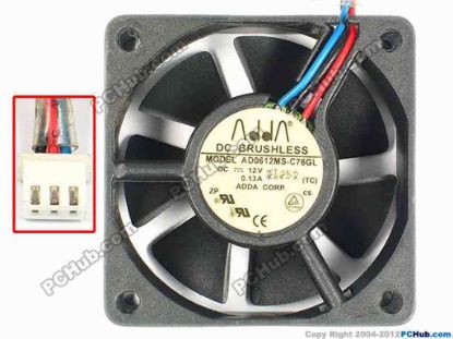 85021 ADDA AD0612MS-C76GL Server - Square Fan TC, sq60x60x20, w110x3x3, 12V0.13A ADDA AD0612MS-C76GL Server - Square Fan 