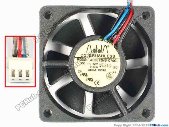 85021 ADDA AD0612MS-C76GL Server - Square Fan TC, sq60x60x20, w110x3x3, 12V0.13A ADDA AD0612MS-C76GL Server - Square Fan 