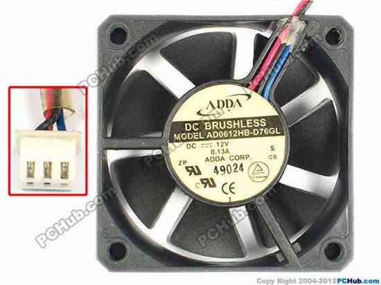85029 ADDA AD0612HB-D76GL Server - Square Fan S, sq60x60x15, w95x3x3, 12V 0.13A ADDA AD0612HB-D76GL Server - Square Fan 