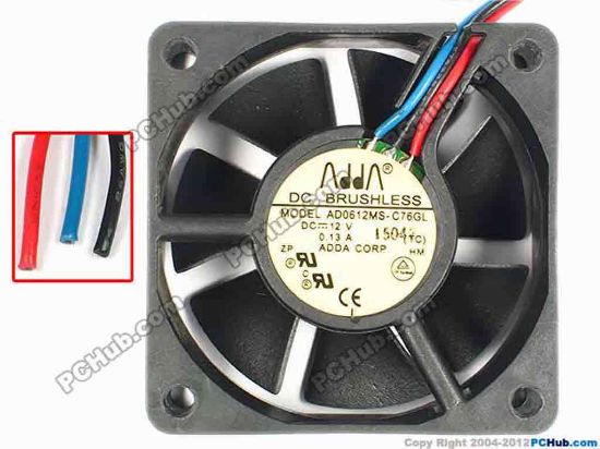 85030 ADDA AD0612MS-C76GL Server - Square Fan TC, sq60x60x20, w55x3, 12V 0.13A ADDA AD0612MS-C76GL Server - Square Fan 