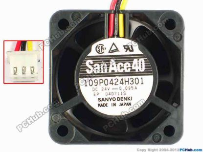 85060 Sanyo Denki 109P0424H301 Server - Square Fan sq40x40x28, w45x3x3, 24V 0.095A Sanyo Denki 109P0424H301 Server - Square Fan 
