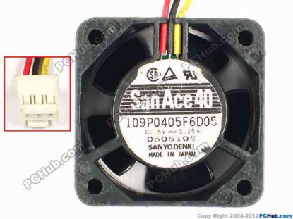 85062 Sanyo Denki 109P0405F6D05 Server - Square Fan sq40x40x20, w60x3x3, 5V 0.25A Sanyo Denki 109P0405F6D05 Server - Square Fan 