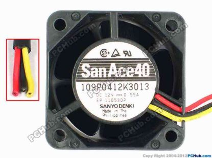85094 Sanyo Denki 109P0412K3013 Server - Square Fan sq40x40x28, w240x3, 12V 0.55A Sanyo Denki 109P0412K3013 Server - Square Fan 