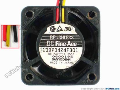 85095 Sanyo Denki 109P0424F301 Server - Square Fan sq40x40x28, w290x3, 24V 0.055A Sanyo Denki 109P0424F301 Server - Square Fan 