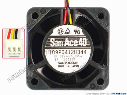 85097 Sanyo Denki 109P0412H344 Server - Square Fan sq40x40x28, w85x3x3, 12V 0.195A Sanyo Denki 109P0412H344 Server - Square Fan 
