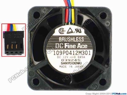 85098 Sanyo Denki 109P0412M301 Server - Square Fan sq40x40x28, w120x3x4, 12V 0.045A Sanyo Denki 109P0412M301 Server - Square Fan 