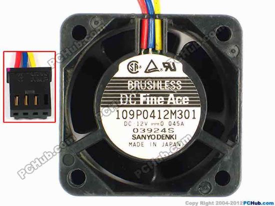 85098 Sanyo Denki 109P0412M301 Server - Square Fan sq40x40x28, w120x3x4, 12V 0.045A Sanyo Denki 109P0412M301 Server - Square Fan 