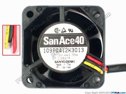 85101 Sanyo Denki 109P0412K3013 Server - Square Fan sq40x40x28, w90x3, 12V 0.55A Sanyo Denki 109P0412K3013 Server - Square Fan 