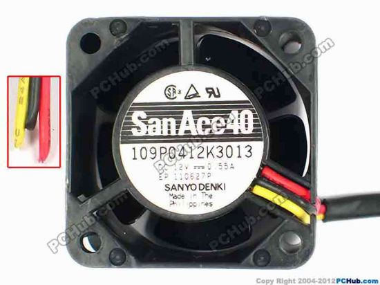 85101 Sanyo Denki 109P0412K3013 Server - Square Fan sq40x40x28, w90x3, 12V 0.55A Sanyo Denki 109P0412K3013 Server - Square Fan 