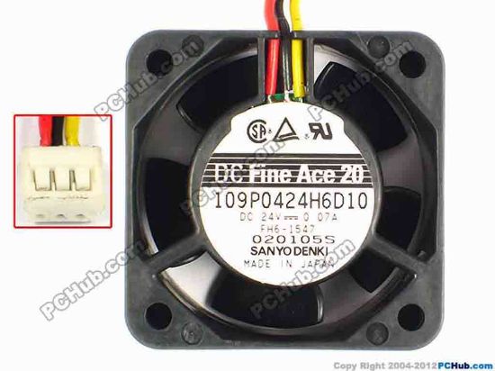 85102 Sanyo Denki 109P0424H6D10 Server - Square Fan sq40x40x20, w50x3x3, 24V 0.07A Sanyo Denki 109P0424H6D10 Server - Square Fan 