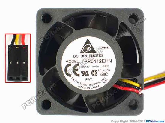 85103 Delta Electronics TFB0412EHN Server - Square Fan -5R20, sq40x40x28, w105x3x3, 12V 0.87A Delta Electronics TFB0412EHN Server - Square Fan 