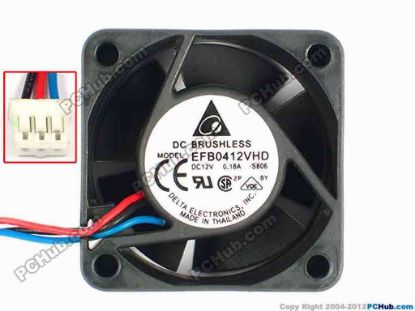 85105 Delta Electronics EFB0412VHD Server - Square Fan -S806, sq40x40x20, w80x3x3, 12V 0.18A Delta Electronics EFB0412VHD Server - Square Fan 