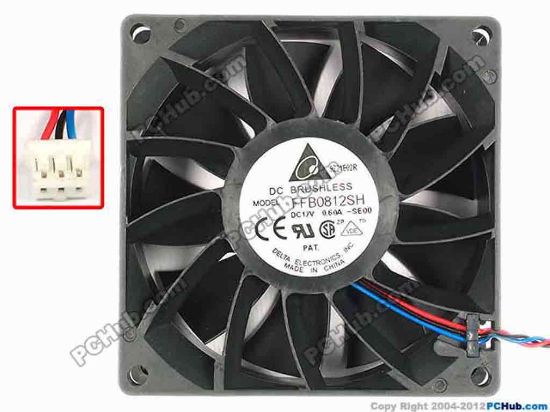 85128 Delta Electronics FFB0812SH Server - Square Fan -SE00, sq8x80x25, w70x3x3, 12V 0.6A Delta Electronics FFB0812SH Server - Square Fan 