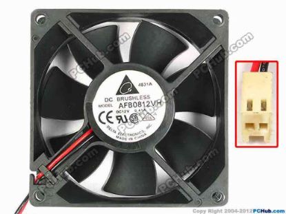 85129 Delta Electronics AFB0812VH Server - Square Fan sq80x80x25, w100x2x2, 12V 0.41A Delta Electronics AFB0812VH Server - Square Fan 