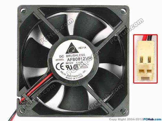 85129 Delta Electronics AFB0812VH Server - Square Fan sq80x80x25, w100x2x2, 12V 0.41A Delta Electronics AFB0812VH Server - Square Fan 
