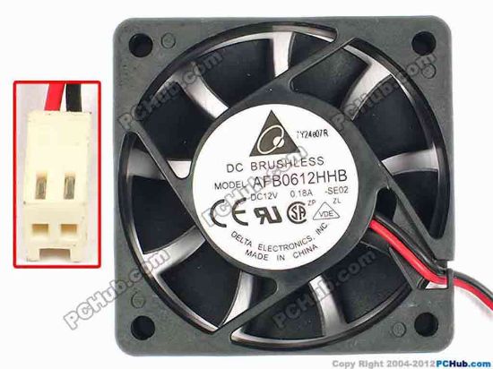 85146 Delta Electronics AFB0612HHB Server - Square Fan -SE02, sq60x60x15, w90x2x2, 12V 0.18A Delta Electronics AFB0612HHB Server - Square Fan 