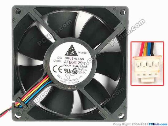 85191 Delta Electronics AFB0812MB Server - Square Fan -sp25, sq80x80x25, w120x4x4, 12V 0.51A Delta Electronics AFB0812MB Server - Square Fan 