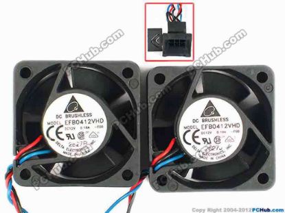 85196 Delta Electronics EFB0412VHD Server - Square Fan -F00, sq40x40x20, w40x6x6, 12V 0.18A, Dual fan Delta Electronics EFB0412VHD Server - Square Fan 