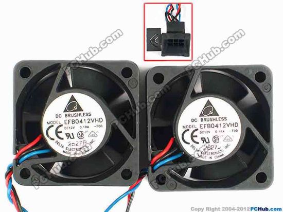 85196 Delta Electronics EFB0412VHD Server - Square Fan -F00, sq40x40x20, w40x6x6, 12V 0.18A, Dual fan Delta Electronics EFB0412VHD Server - Square Fan 